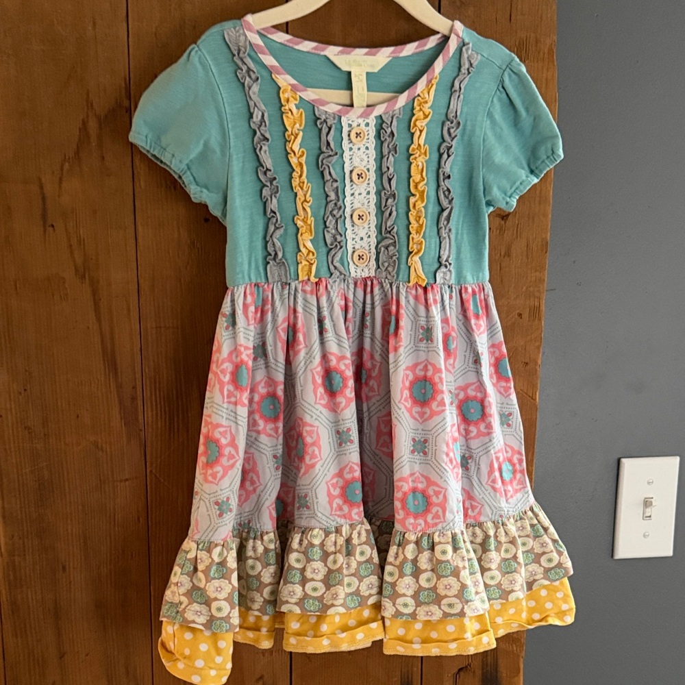 Matilda Jane Blue and Pink Kids Dress with Ruffles